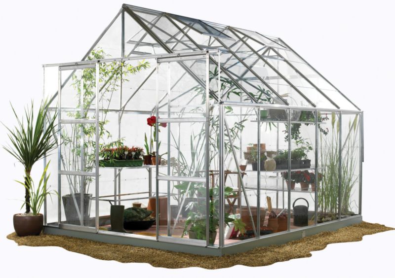 BandQ 14 x 8 Double Door Aluminium Greenhouse With Toughened Glass and Base