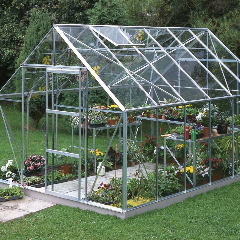 BandQ 12 x 8 Single Door Aluminium Greenhouse With Horticultural Glass and Base