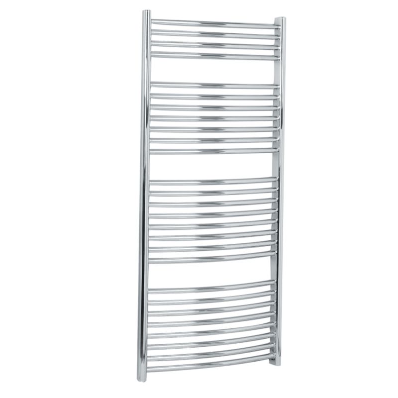 BandQ Curved Decorative Towel Warmer 1767 BTU Chrome Coloured (H)1324 x (W)600mm