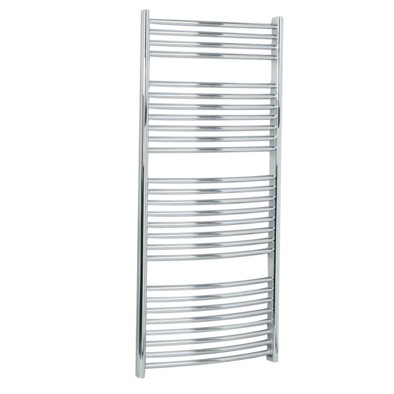 BandQ Curved Decorative Towel Warmer 1767 BTU Chrome Coloured (H)1324 x (W)600mm