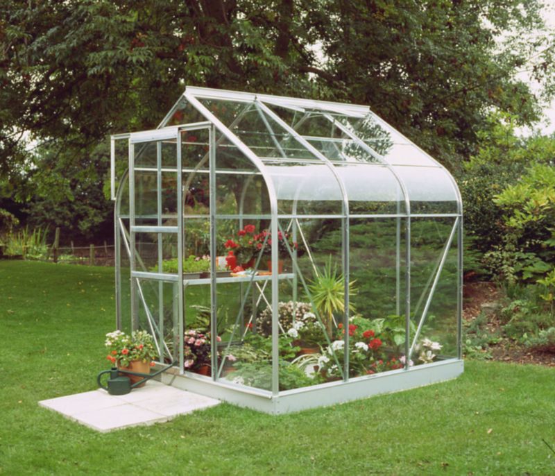 4 x 6 Curved Short Pane Greenhouse With Toughened Glass & Base Green Painted Finish