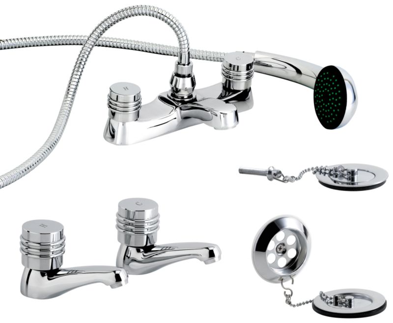 Barcelona Two Tap Hole Basin Taps BathShower Mixer amp Wastes Chrome Effect