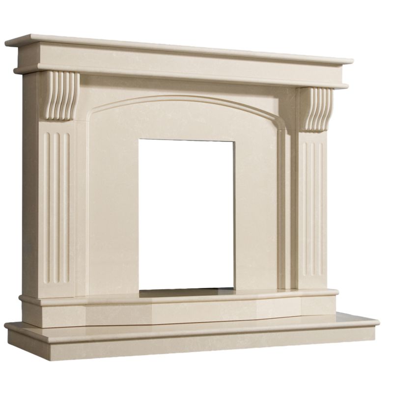 The Countess Surround Set includes a Roman Stone Micro Marble surround, back panel with fire cut out, mantel legs, hearth, head and shelf, Dimensions: (H)1081 x (W)1372 x (D)250mm, Colour: Cream Roman Stone, Rebated: 110mm, Size of cut out: (W)419 x (H)572mm, Main hearth dimensions: (W)1372 x (D)400mm, The Countess Surround Set is of a traditional design, Micro marble comprises of small pieces of real marble crushed finely and bonded together, This effect creates a finer effect than conglomerate marble, Material: Polished micro marble