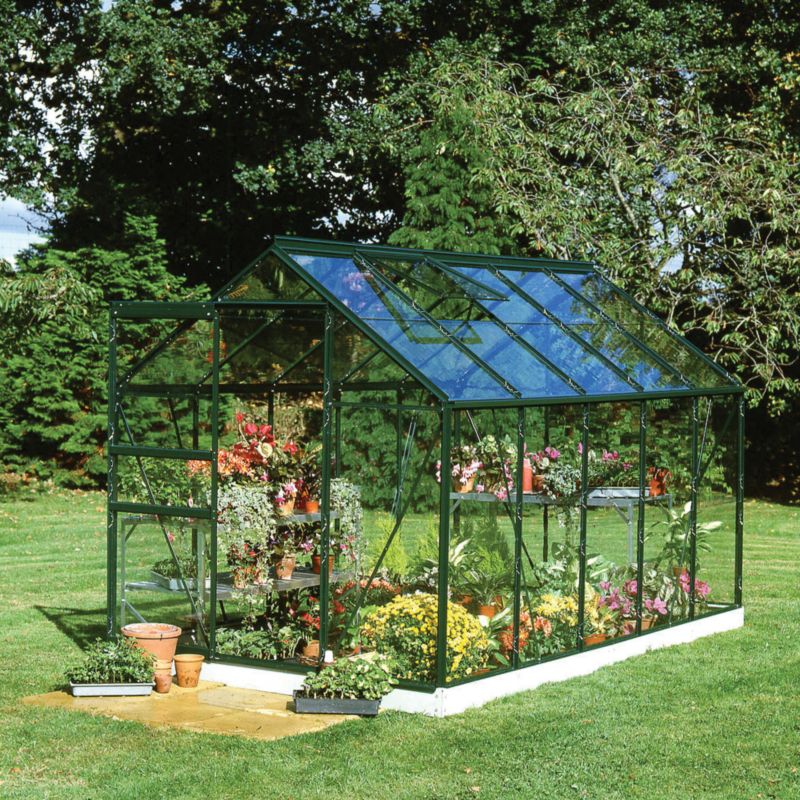 10 x 6 Single Door Greenhouse With Horticultural Glass amp Base Green Painted Finish