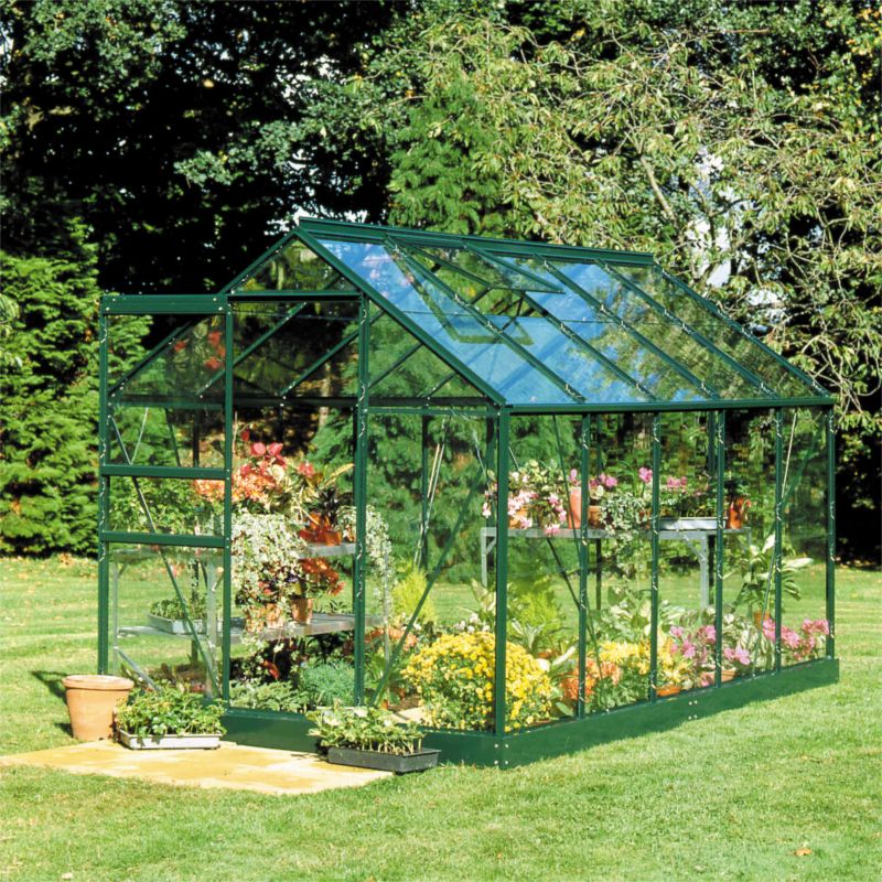 4 x 6 Single Door Greenhouse With Toughened Glass & Base Green Painted Finish