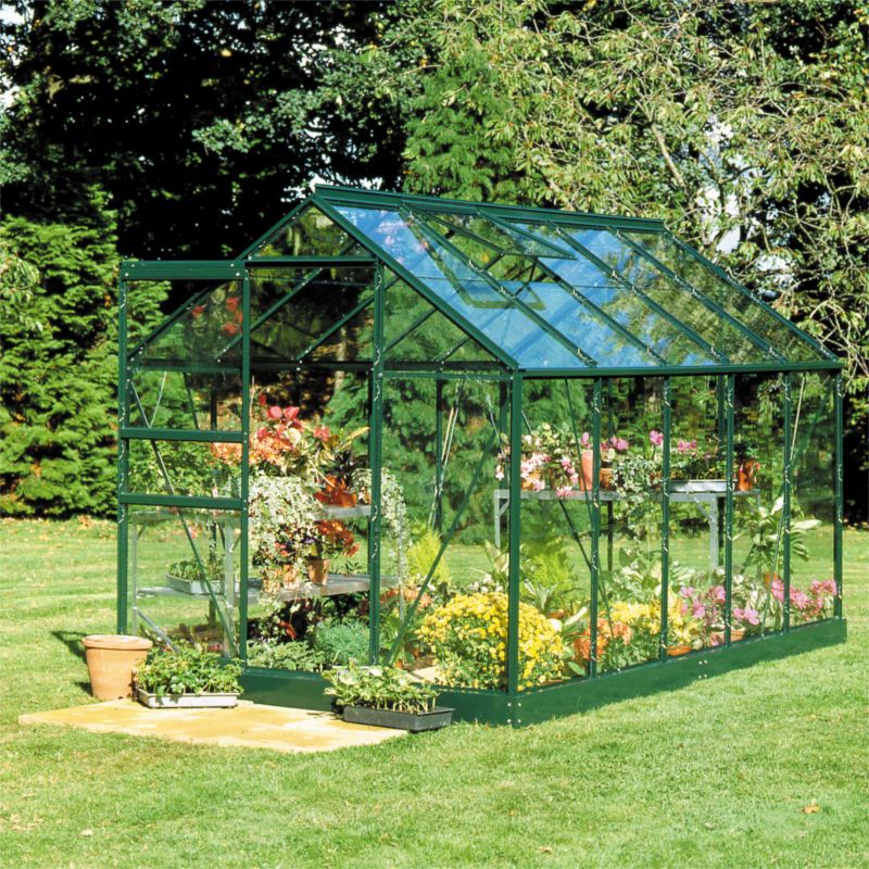 6 x 6 Single Door Greenhouse With Toughened Glass & Base Green Painted Finish