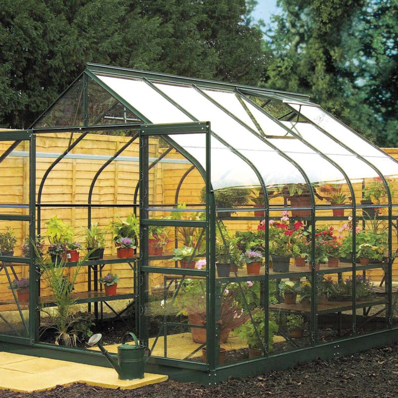 10 x 8 Curved Long Pane Aluminium Greenhouse With Toughened Glass amp Base