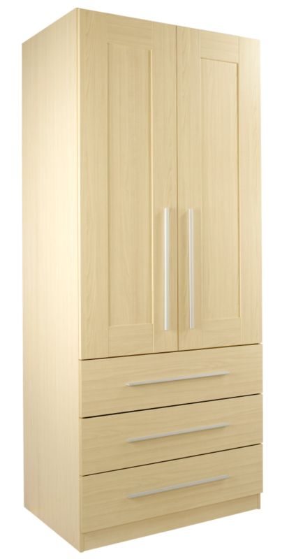 Unbranded Shaker 3 Drawer Wardrobe (Contemporary Linen Press) Maple