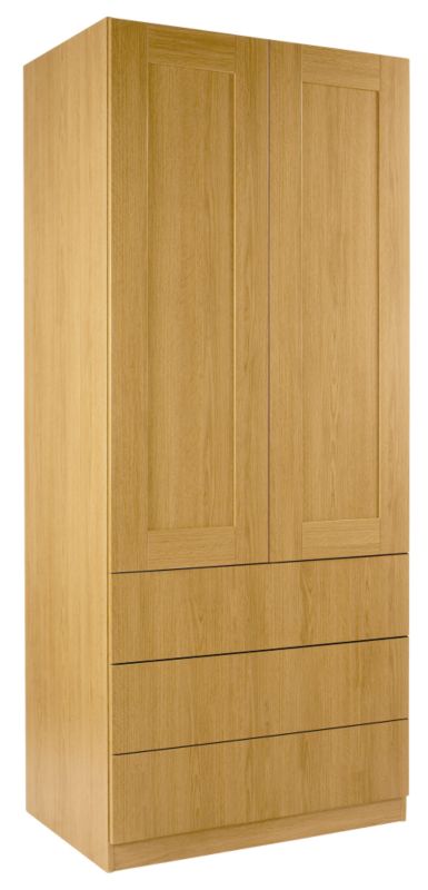 Unbranded Shaker 3 Drawer Wardrobe (Contemporary Linen Press) Oak