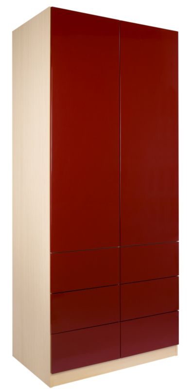 Designer High Gloss 3 Drawer Wardrobe (Contemporary Linen Press) Maple and Burgundy Gloss