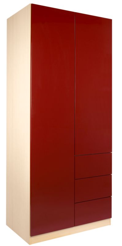 designer High Gloss Double Combi Wardrobe Maple and Burgundy Gloss