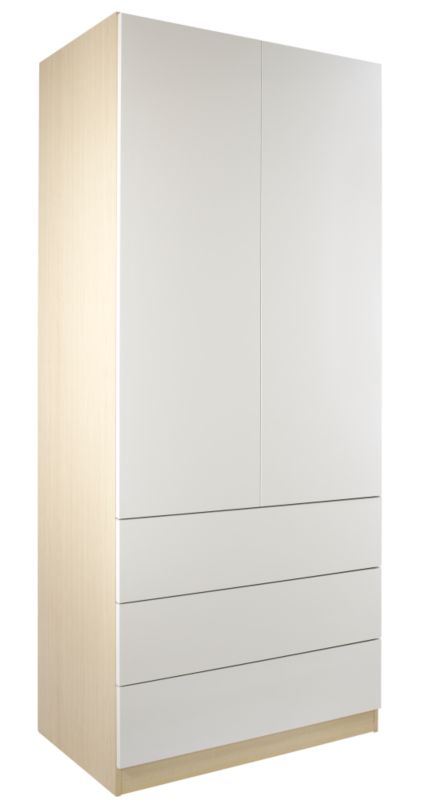 designer High Gloss 3 Drawer Wardrobe (Contemporary Linen Press) Maple and White Gloss