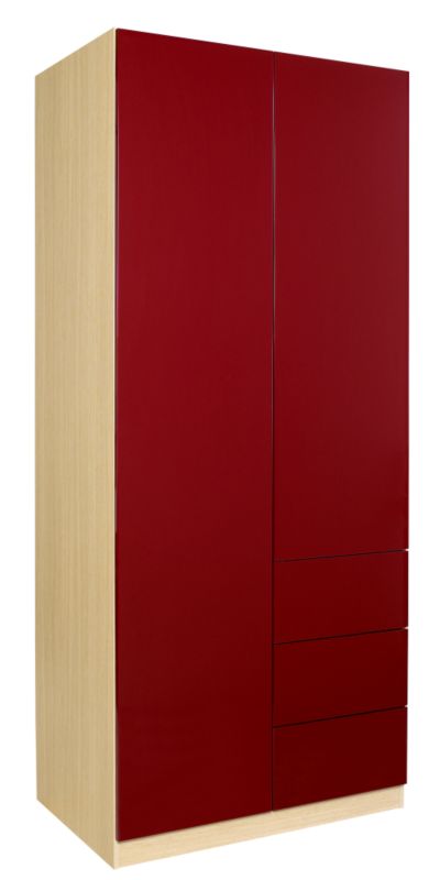 High Gloss Double Combi Wardrobe Ferrara Oak and Burgundy Gloss