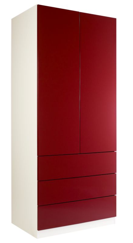 designer 3 Drawer Wardrobe (Contemporary Linen Press) White and Burgundy Gloss