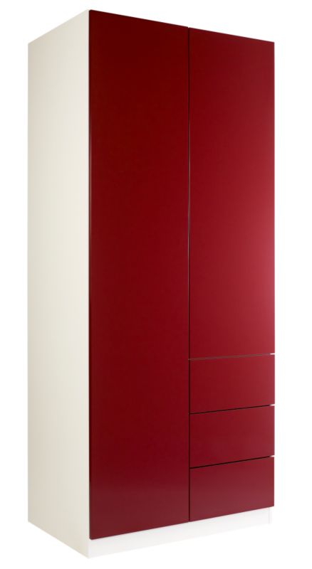 designer High Gloss Double Combi Wardrobe White and Burgundy Gloss