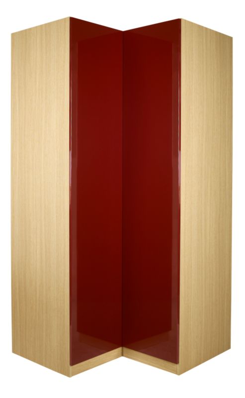 designer Corner Wardrobe Ferrara Oak and Burgundy Gloss