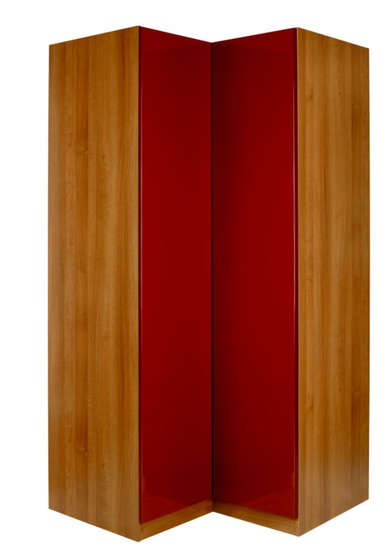 designer Corner Wardrobe Walnut and Burgundy Gloss