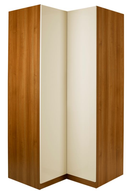 designer Corner Wardrobe Walnut and Vanilla Gloss