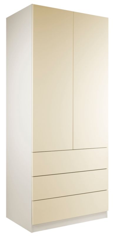 designer High Gloss 3 Drawer Wardrobe (Contemporary Linen Press) White and Vanilla Gloss