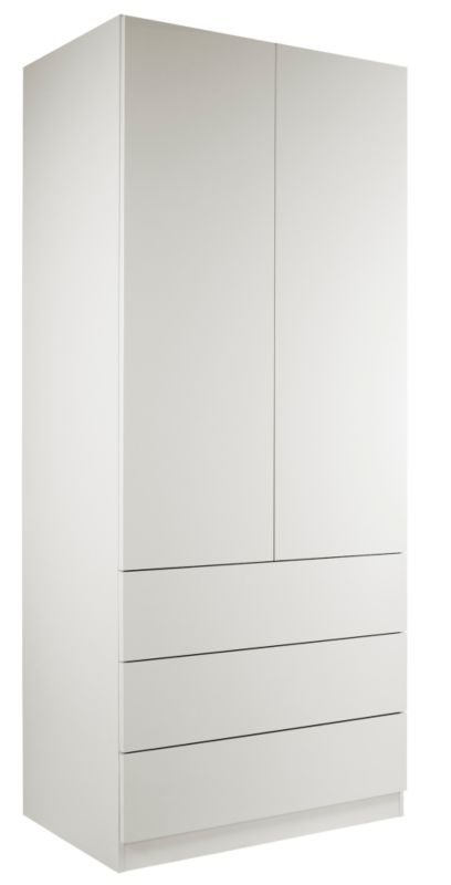 designer High Gloss 3 Drawer Wardrobe (Contemporary Linen Press) White and White Gloss