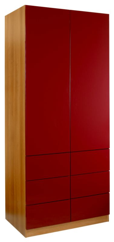 designer High Gloss 3 Drawer Wardrobe (Contemporary Linen Press) Walnut and Burgundy Gloss