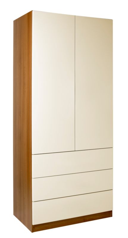 designer High Gloss 3 Drawer Wardrobe (Contemporary Linen Press) Walnut and Vanilla Gloss