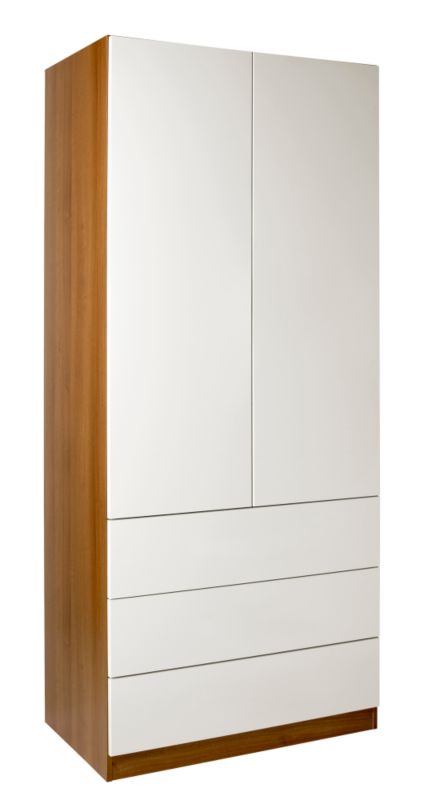 High Gloss 3 Drawer Wardrobe (Contemporary Linen Press) Walnut and White Gloss