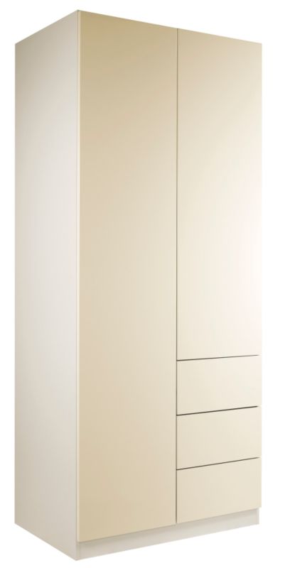 designer High Gloss Double Combi Wardrobe White and Vanilla Gloss