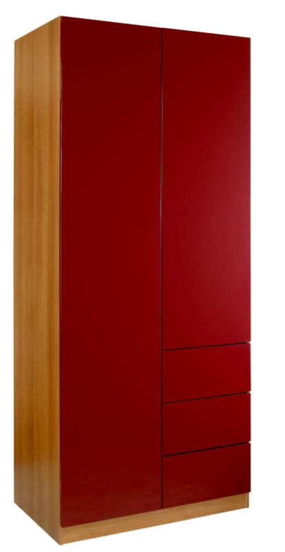 designer High Gloss Double Combi Wardrobe Walnut and Burgundy Gloss