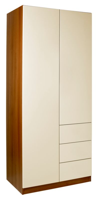 designer High Gloss Double Combi Wardrobe Walnut and Vanilla Gloss