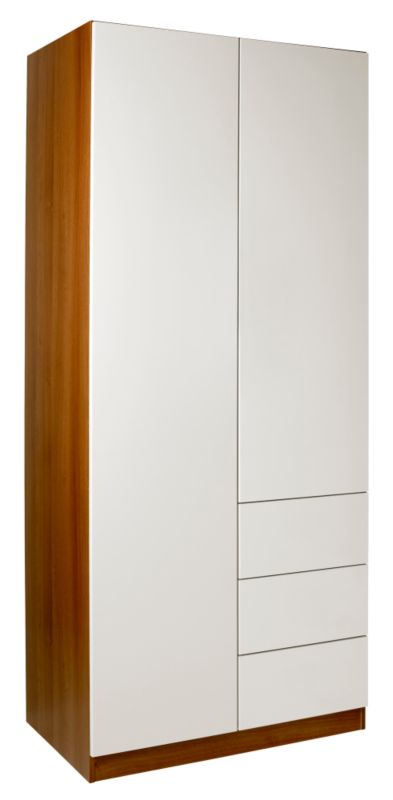 Designer High Gloss Double Combi Wardrobe Walnut and White Gloss