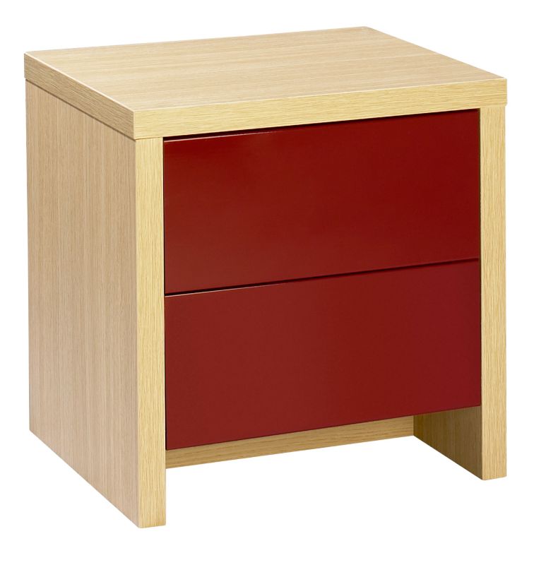 designer 2 Drawer Bedside Cabinet Ferrara Oak and Burgundy Gloss