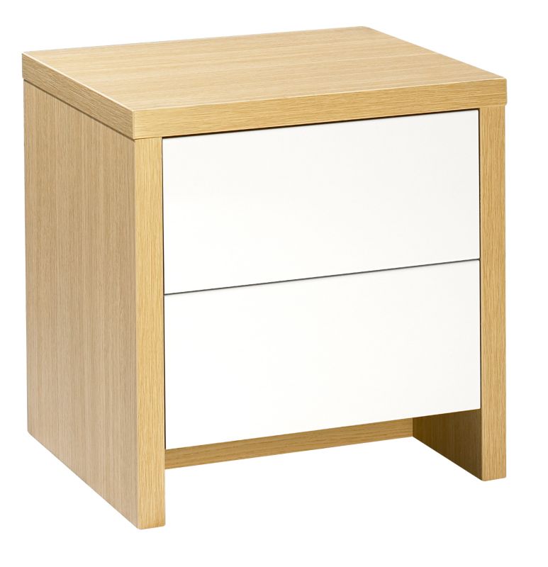 designer 2 Drawer Bedside Cabinet Ferrara Oak and White Gloss