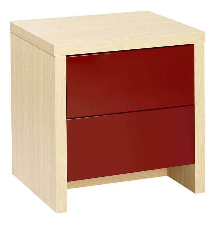 designer 2 Drawer Bedside Cabinet Maple and Burgundy Gloss