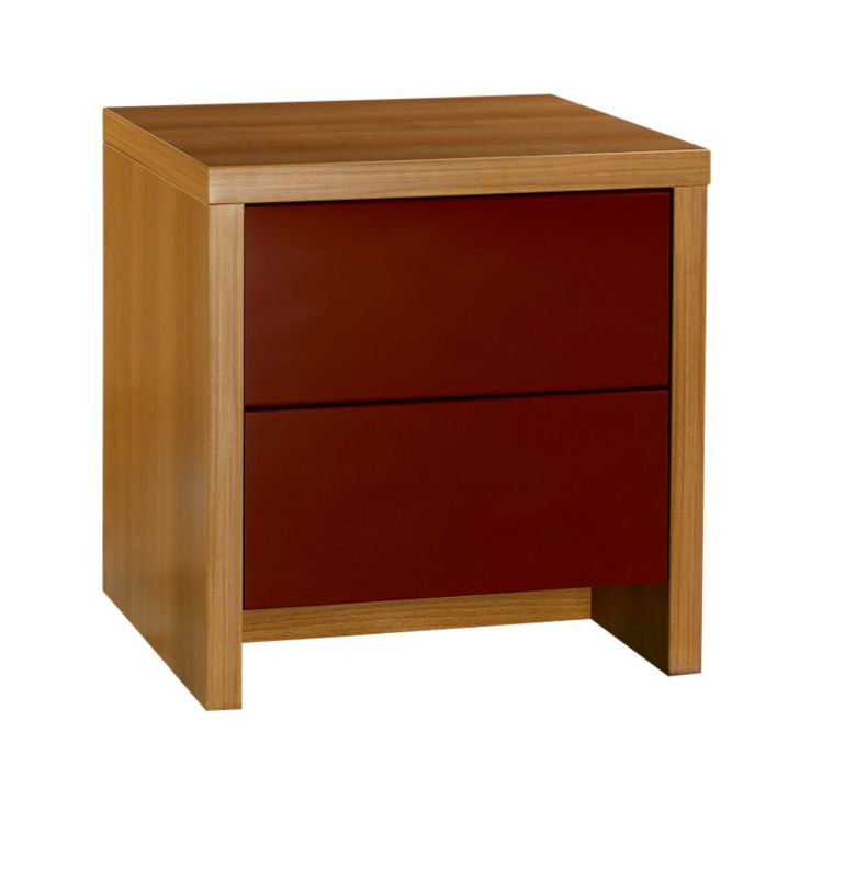 designer 2 Drawer Bedside Cabinet Walnut and Burgundy Gloss