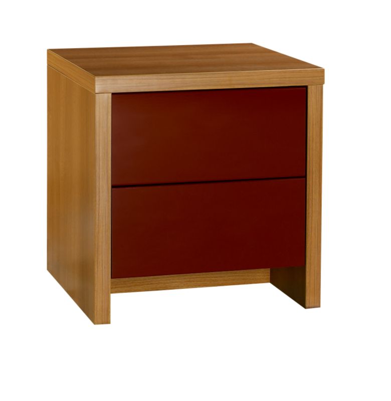 2 Drawer Bedside Cabinet Walnut and Burgundy Gloss