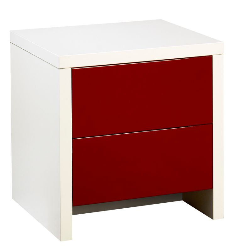 designer 2 Drawer Bedside Cabinet White and Burgundy Gloss