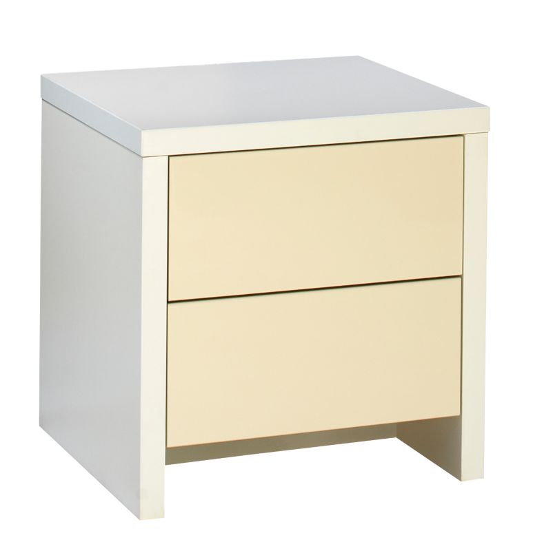 designer 2 Drawer Bedside Cabinet White and Vanilla Gloss
