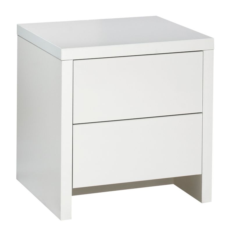 designer 2 Drawer Bedside Cabinet White and White Gloss