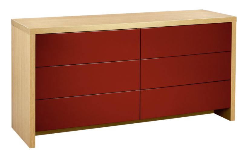 3 + 3 Drawer Chest Ferrara Oak and Burgundy Gloss