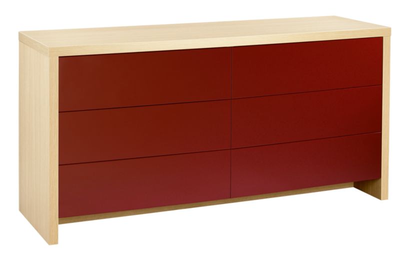 3 + 3 Drawer Chest Maple and Burgundy Gloss