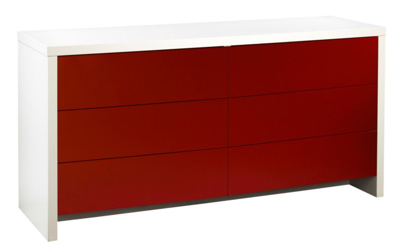 3 + 3 Drawer Chest White and Burgundy Gloss