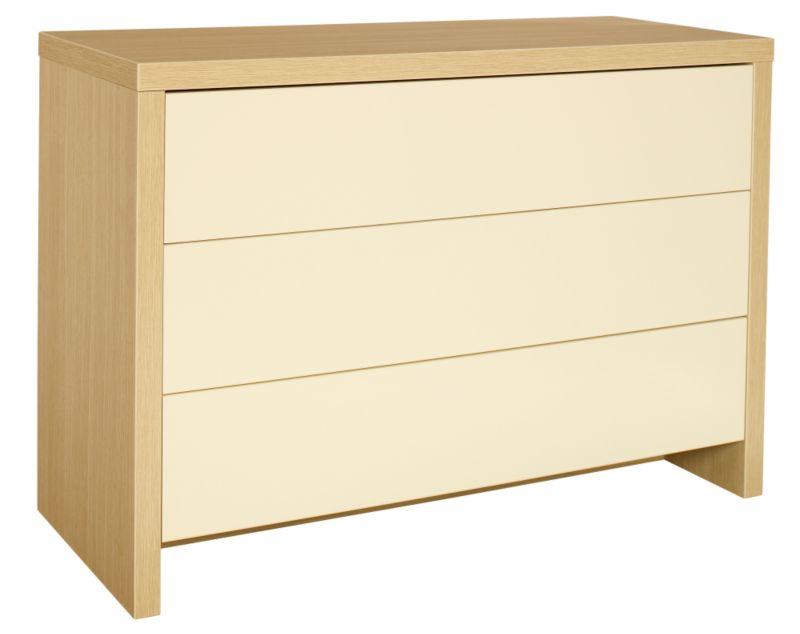 designer Wide 3 Drawer Chest Ferrara Oak and Vanilla Gloss