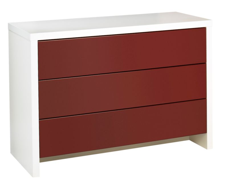 Wide 3 Drawer Chest White and Burgundy Gloss