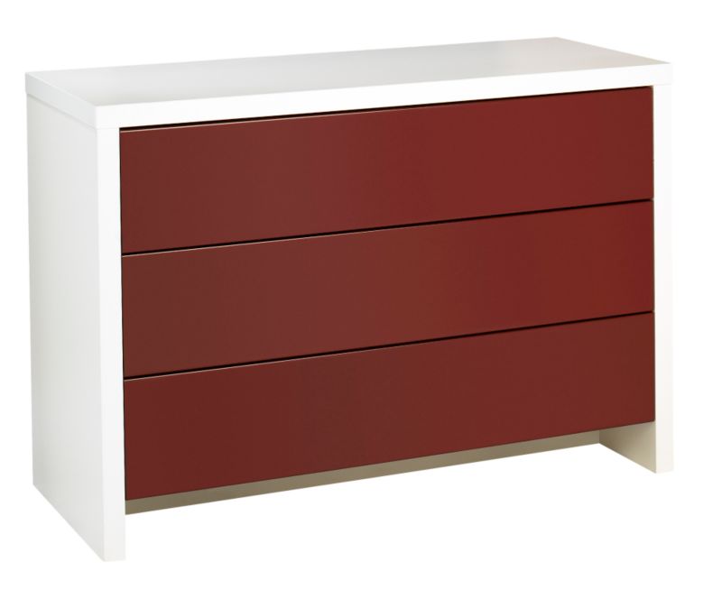 designer Wide 3 Drawer Chest White and Burgundy Gloss