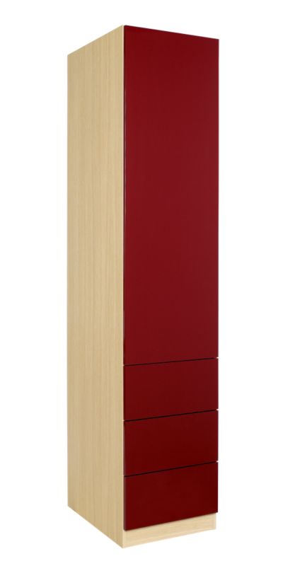 designer High Gloss Single Combi Wardrobe Ferrara Oak and Burgundy Gloss