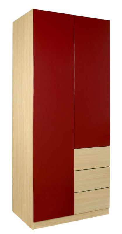 Designer Double Combi Wardrobe Ferrara Oak and Burgundy Gloss