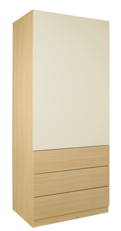 designer 3 Drawer Wardrobe (Contemporary Linen Press) Ferrara Oak and Vanilla Gloss