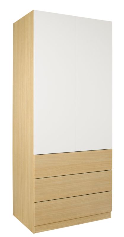 designer 3 Drawer Wardrobe (Contemporary Linen Press) Ferrara Oak and White Gloss