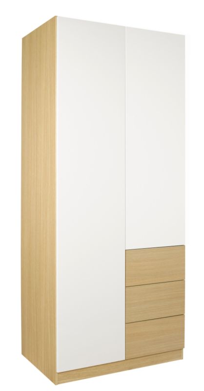 designer Double Combi Wardrobe (Contemporary Linen Press) Ferrera Oak and White Gloss